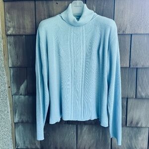Liz Claiborne Lizsport  Vintage 💯Cotton Light Blue Ribbed Sweater Turtleneck  L